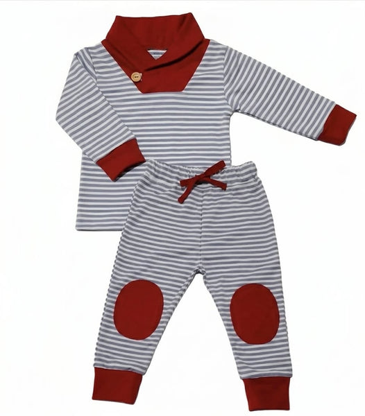 Conjunto rayas rojo-gris