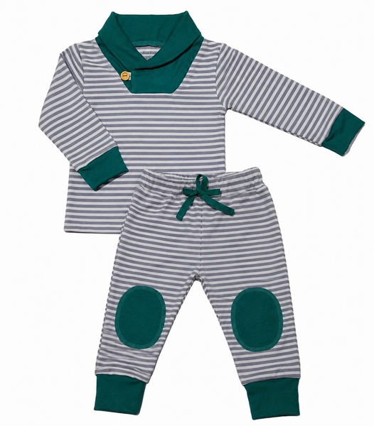 Conjunto rayas verde-gris